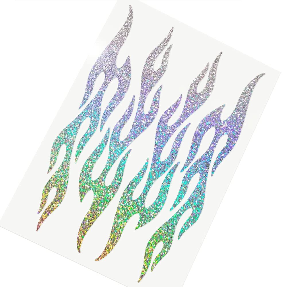 Amazon.com: Set of 4 Silver Holographic Glitter Flame Decals